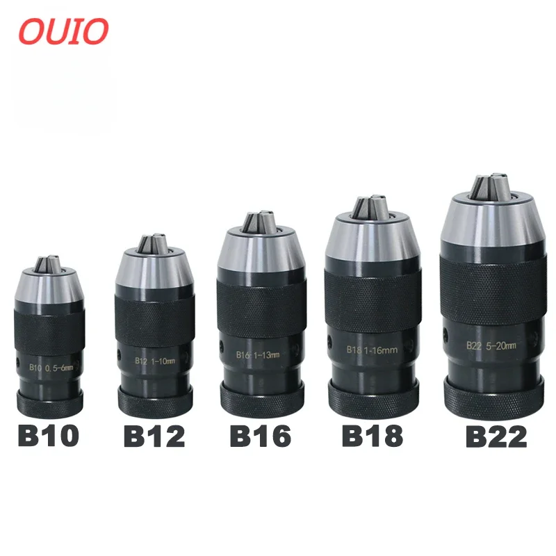 OUIO Automatic Locking Self-tightening Drill Chuck Keyless B10 B12 B16 B18 B22 Lathe tools Toolhoder MTA MTB R8 C20 For Drill