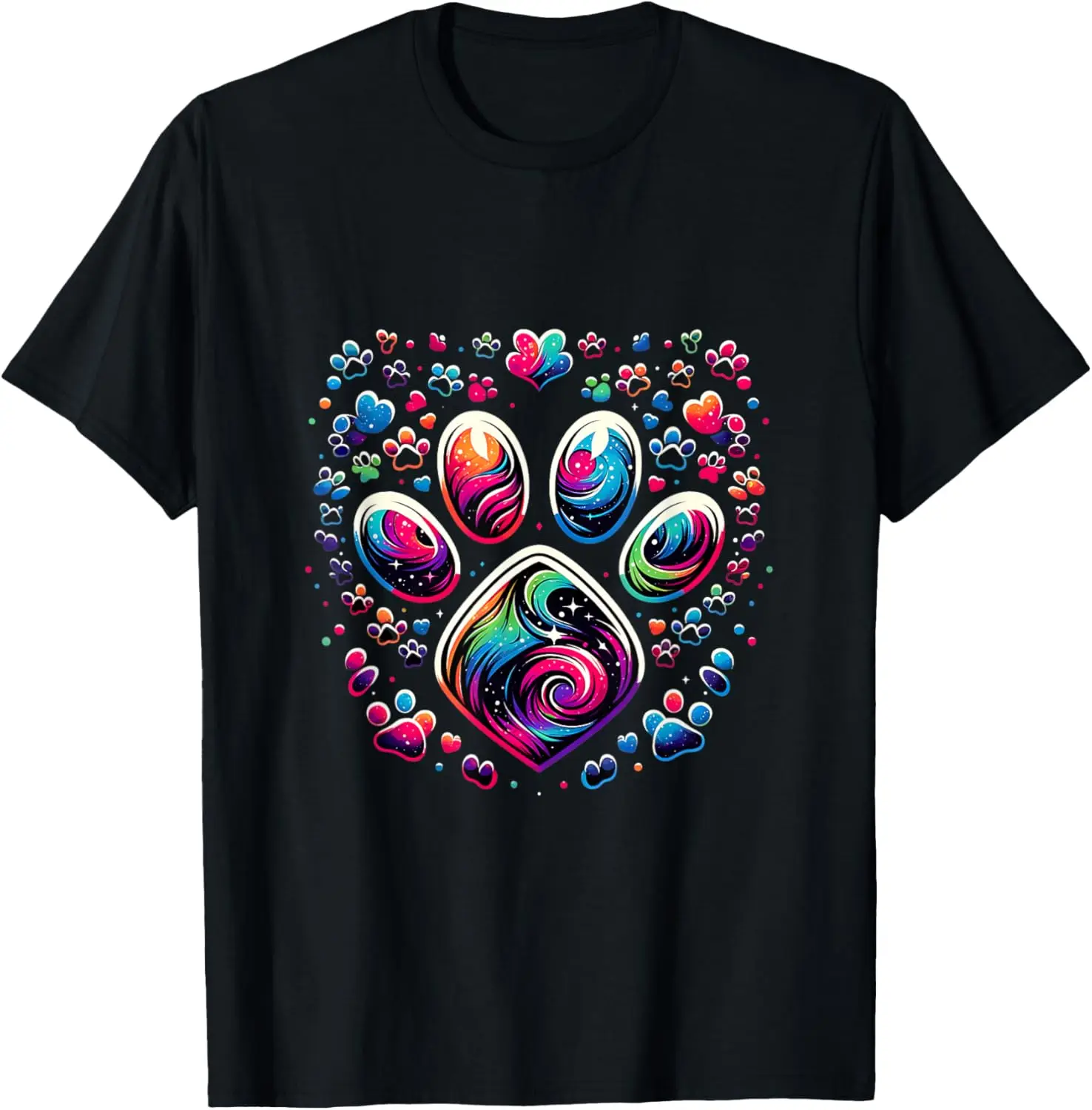 colorful space dog paw heart print colorful space dog paw T-Shirt