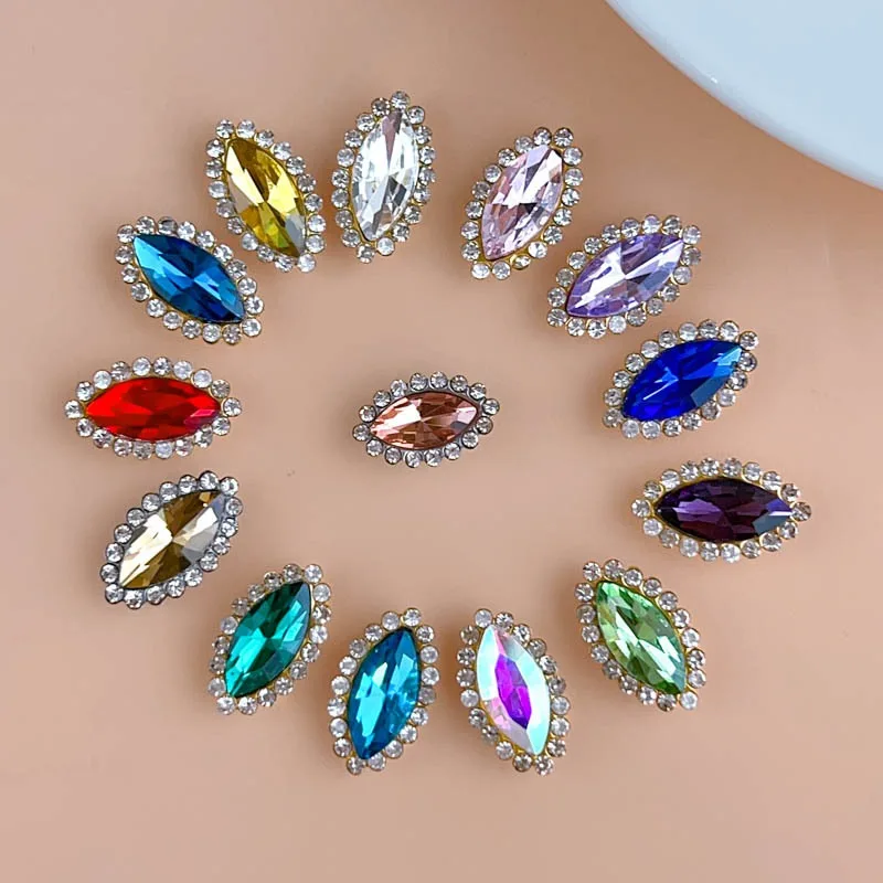 

100 PCS/Pack Marquise Sunflower Rhinestone Double-Layer Pointed Bottom Glass Hand-Sewn Diamond DIY Shoe Decoration Accessories