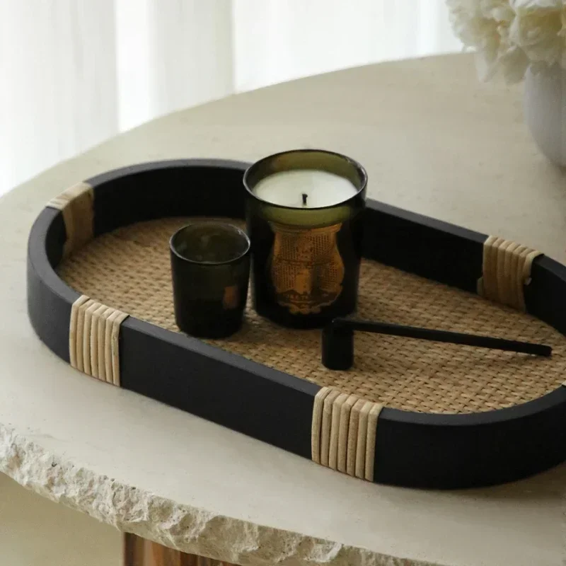 

Handwoven Rattan Storage Trays for Tea Ceremony Retro Decor Tray Creative Aromatherapy Organizer Stylish Serving Tray for Home