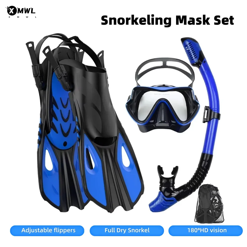 

Mask Fins Snorkel Set Snorkeling Equipment Travel Bag Large-frame Diving Goggles Mask Anti-choking Full Dry Snorkel Water Diving