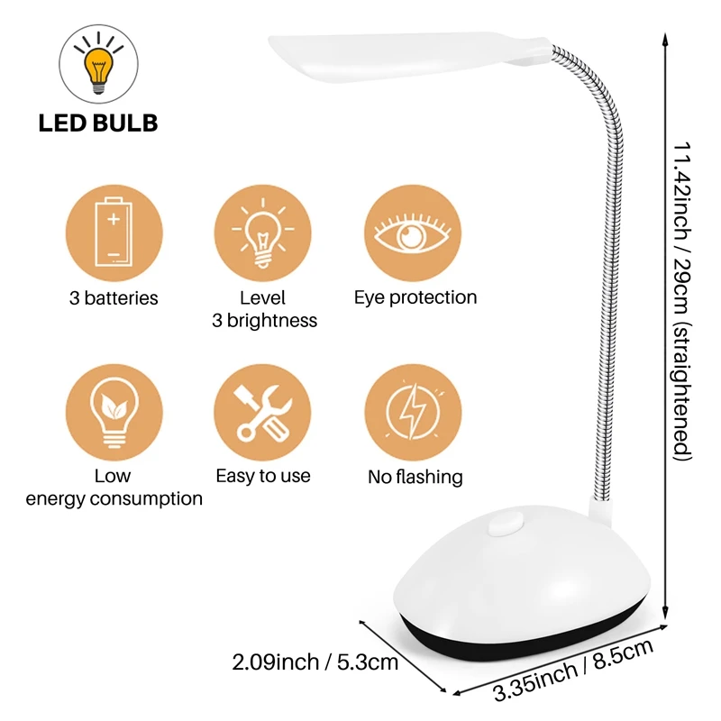 Promotion! Light LED Desk Lamp 360 Degree Rotating Eye Protection Kids Student Reading Light LED Desk Lamp For Home ,White