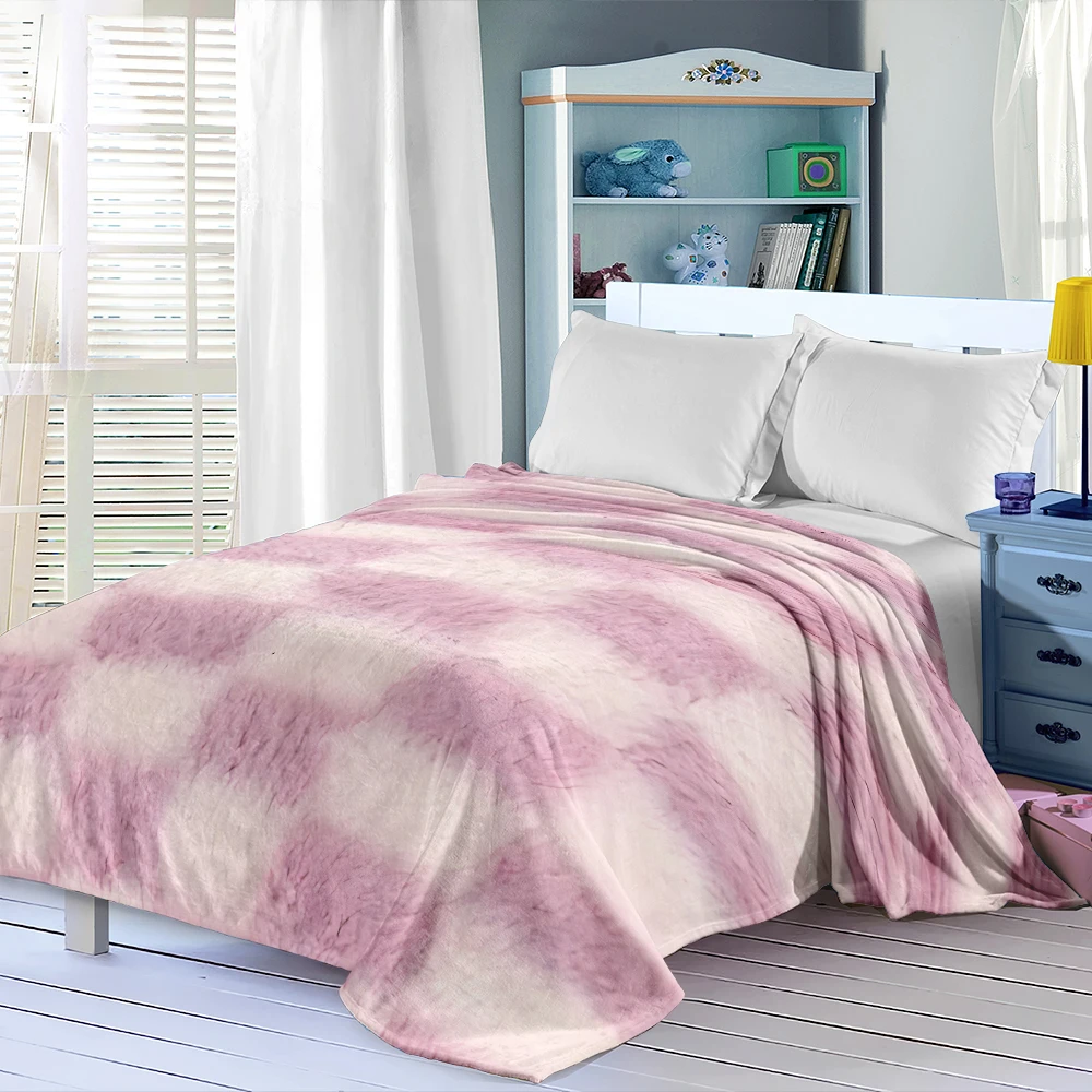 Blush White Fuzzy Checker Super Soft Flannel Blanket Fuzzy Warm Throw Blanket for Bed Couch Cozy Plush Bed Cover All Season