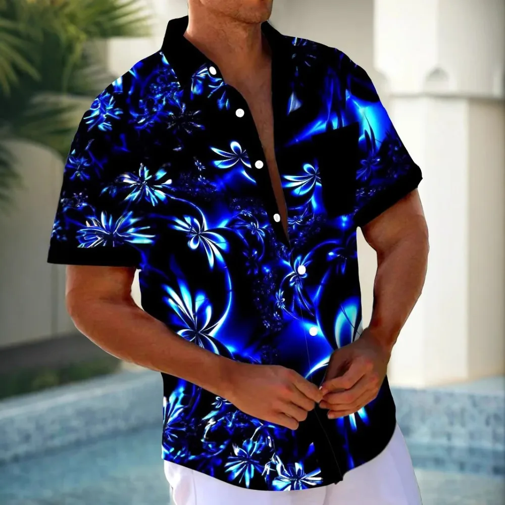 Luxury Abstract Botanical Casual Men's Poaket Shirt Summer Hawaiian Tropical Dinner Island Beach Button Down Casual Tops