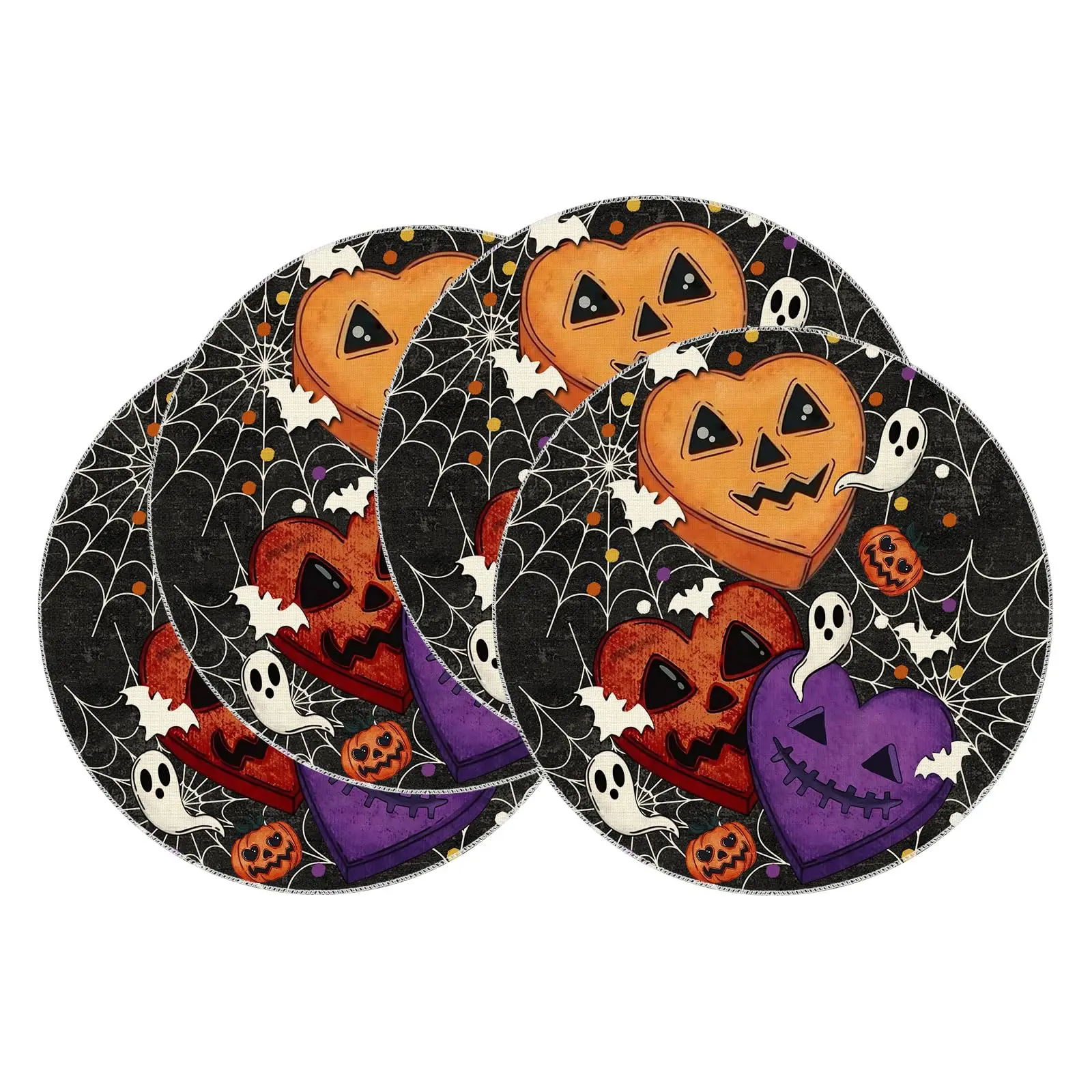 

Black Spooky Love Heart Spider Web Halloween Round Placemats Table Mats for Party Home Kitchen Dining Table Decorations 14 Inch