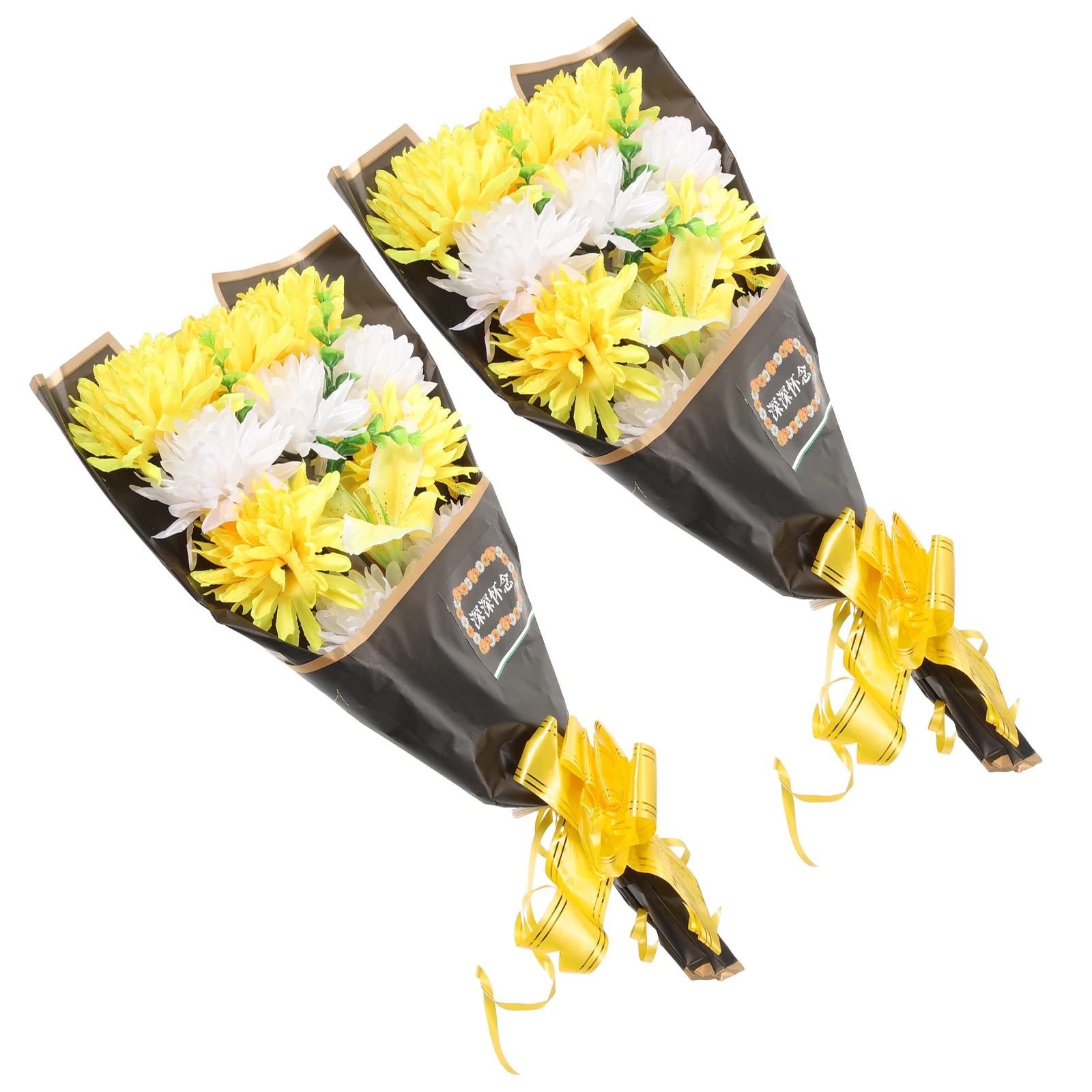 

2Pcs Handheld Silk Flowers Cemetery Decorations Grave Artificial Memorial Faux Bouquet Tomb Sweeping White Yellow