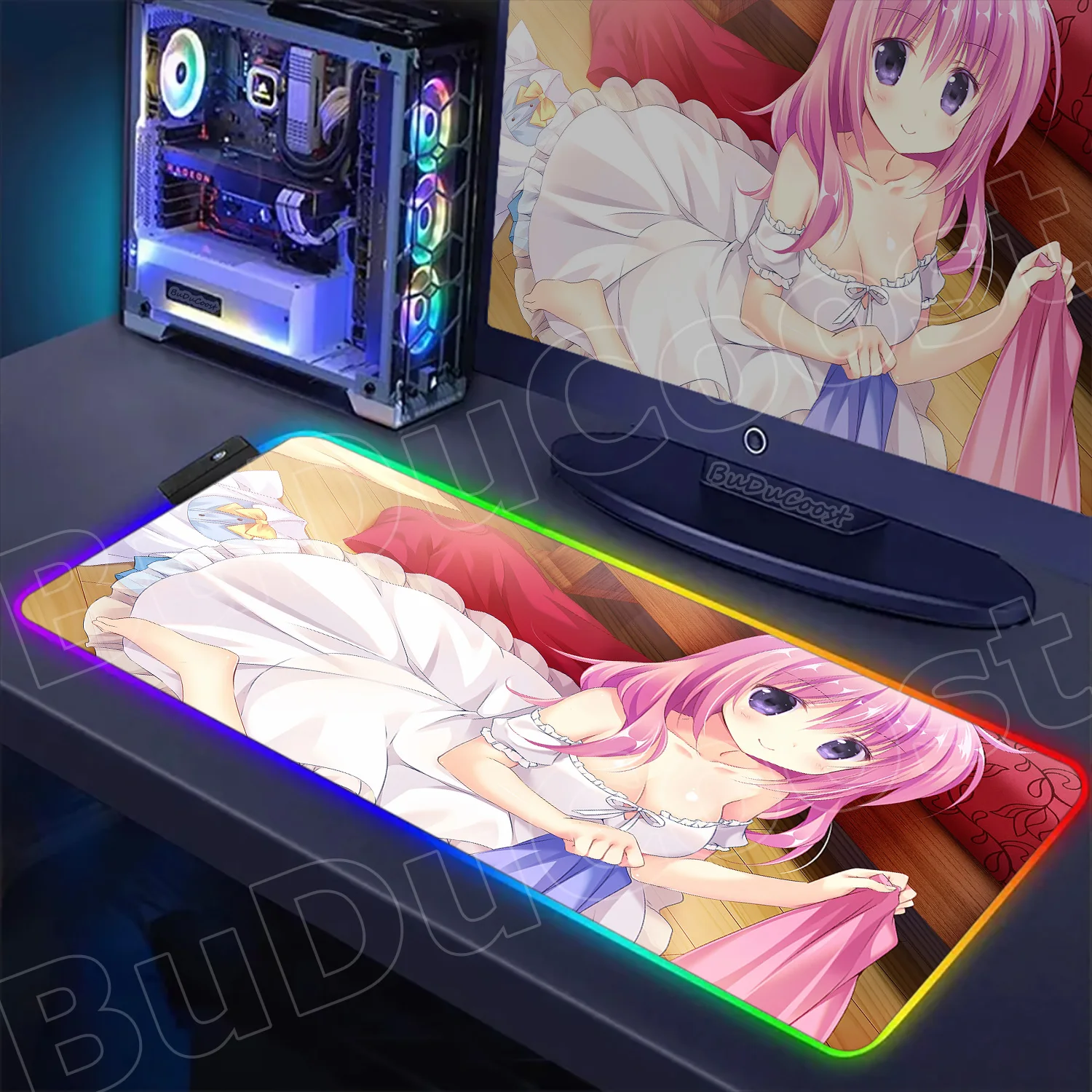 

HD коврик для мыши Amazing Grace Bishoujo Games and Anime RGB, большой светодиодный коврик для мыши 900x400 мм, декоративный элемент для компьютеров и мышей