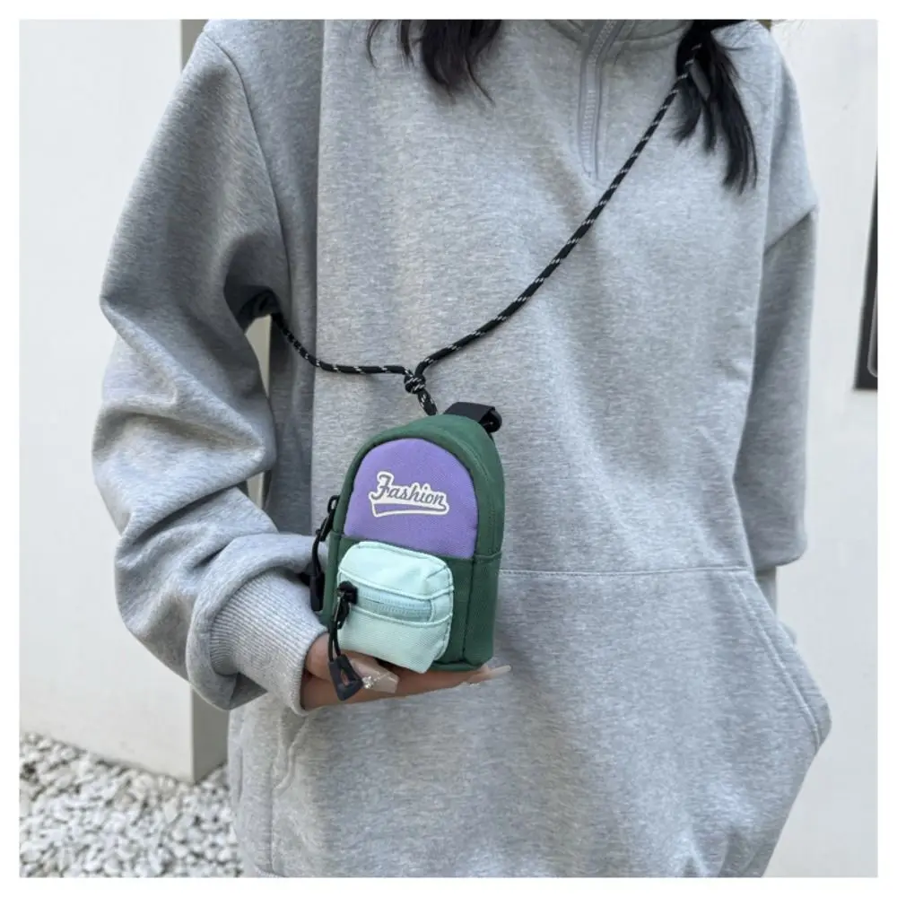 Cute Polyester Hanging Coin Purse Contrasting Color Small Earphone Storage Bag Anti-theft Key Bag