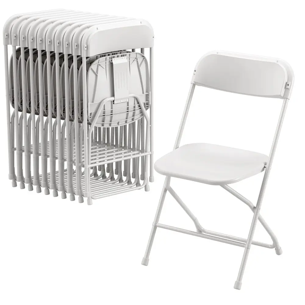 

Paquete de 10 sillas plegables de plstico, capacidad de 300 libras, silla comercial porttil con marco de acero para el hogar, o
