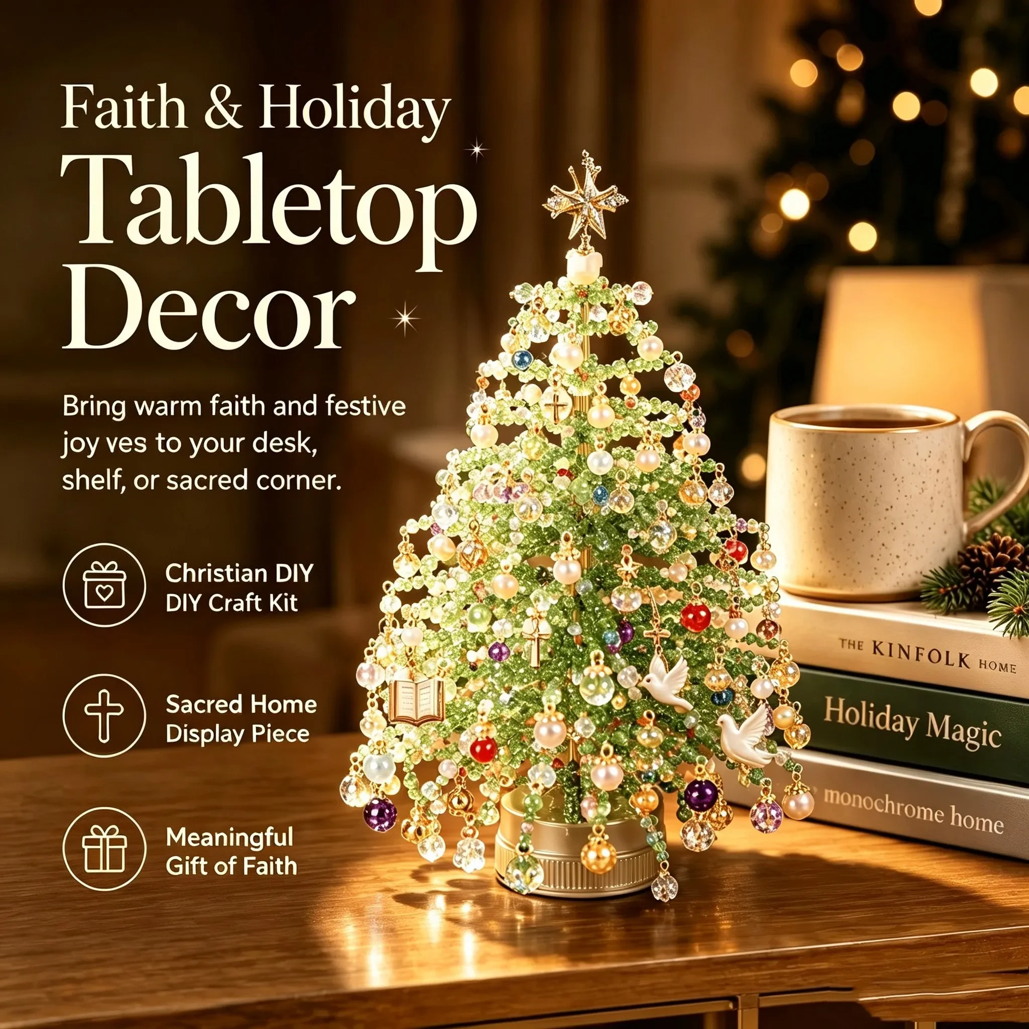 Mini Desktop Christmas Tree DIY Beaded Christmas Tree Kit Bead Holiday Craft DIY Set Christmas Halloween Ornaments Xmas Decor