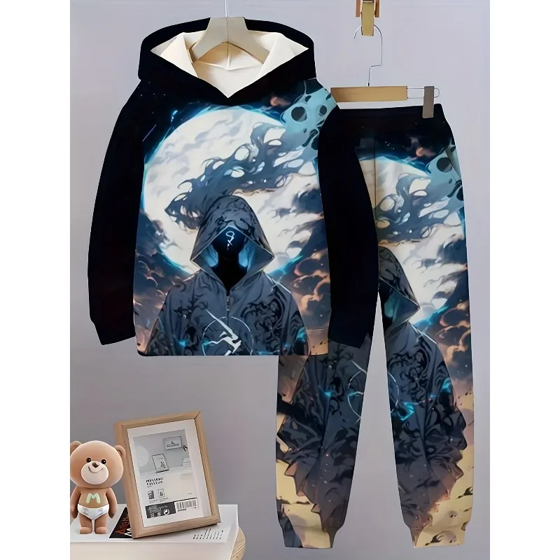 Мужская модная повседневная толстовка с 3D принтом и капюшоном, комплект из двух предметов для осени и зимы на открытом воздухе, незаменимый крутой уличный стиль