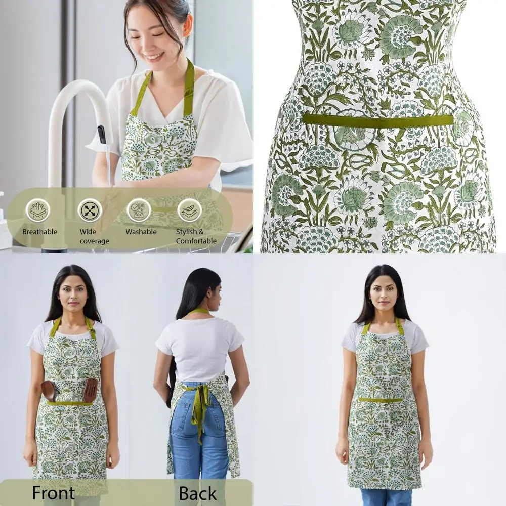 

Хлопковый фартук с цветочным принтом и карманами для женщин и регулируемые шейные ремни — выбор шеф-повара с ручным принтом