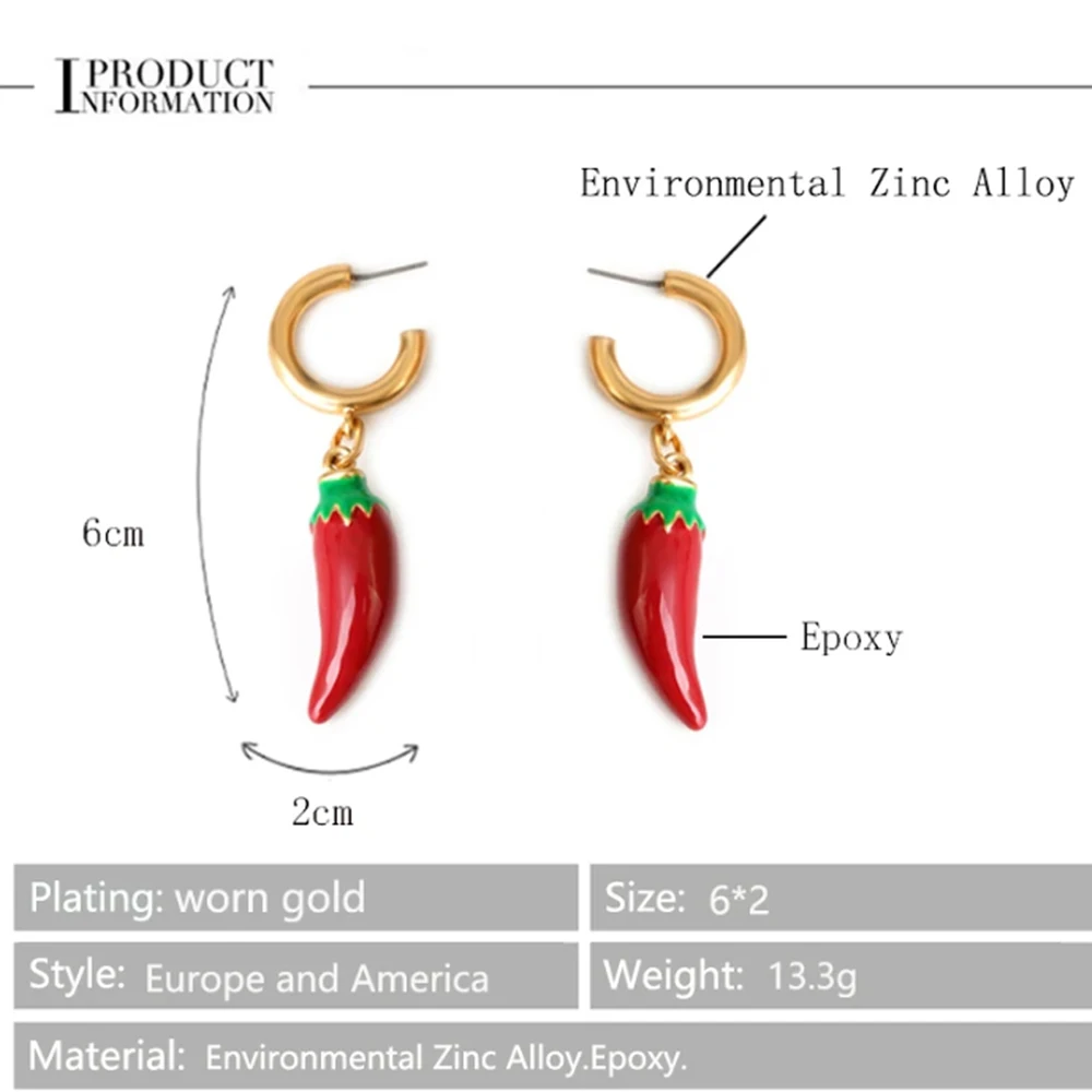 Funny Red Pepper Chili Pendant Drop Earrings Pendientes Girl Women Cute Creative Vegetables Gift Jewelry Accessories