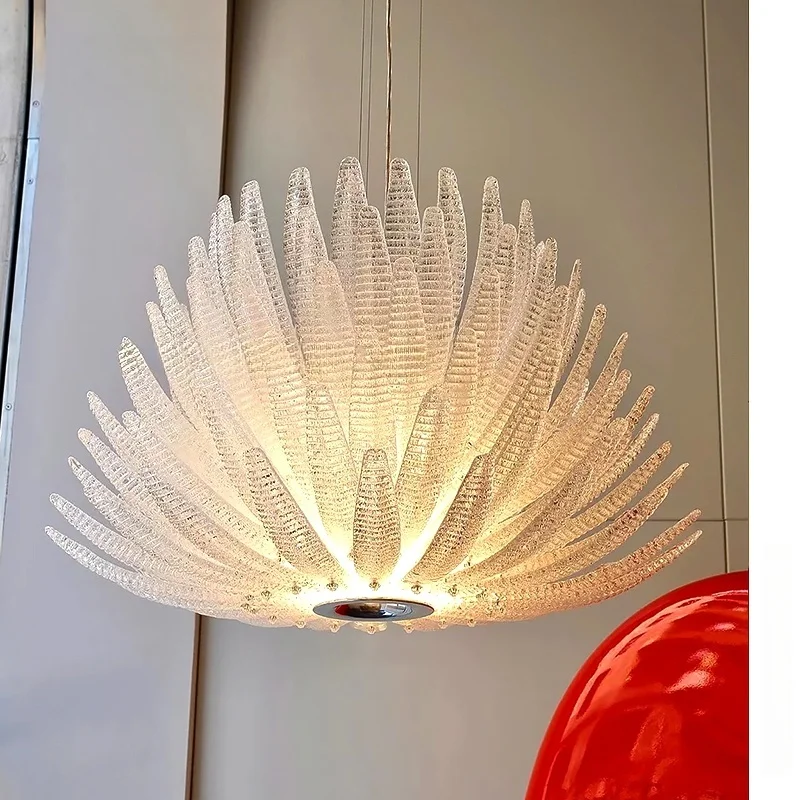 Designer Agave Murano Glass Led Chandelier Living Room Bedroom New Milan Vintage Gold Flowers Pendant Light With Leaf Vila Lobby
