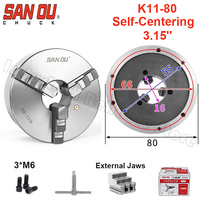 Sanou K11 80 3 Jaw Lathe Chuck Self-Centering Metal K11-80 3 Jaws Manual Lathe Chuck 3.15\