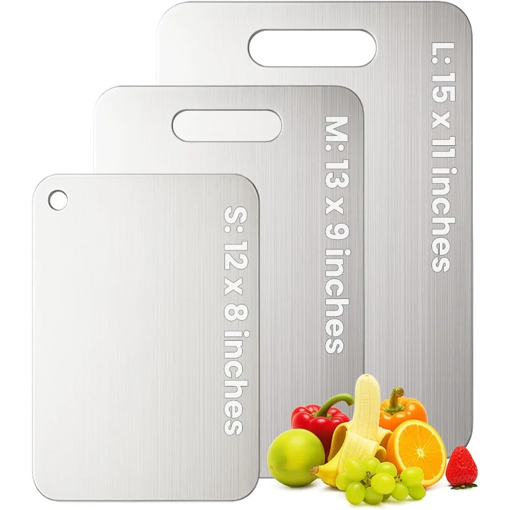 

Titanium Cutting Board Set of 3, 100% Pure Titanium Chopping Board for Kitchen, Hygiene & Durability Double Sided Cutting Board,