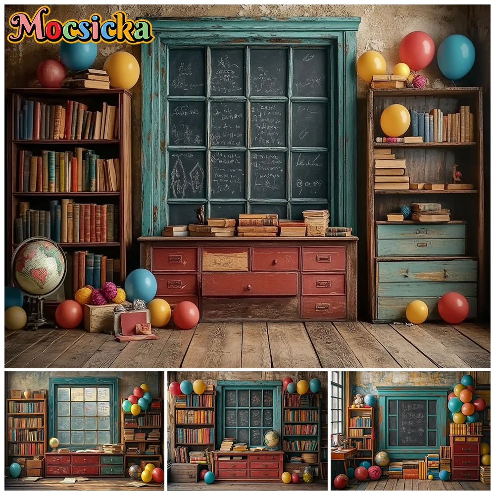 Mocsicka Photography Backdrop Back To School Classroom Bookshelf Photo Background Children Kids Kindergarten Photo Studio Props