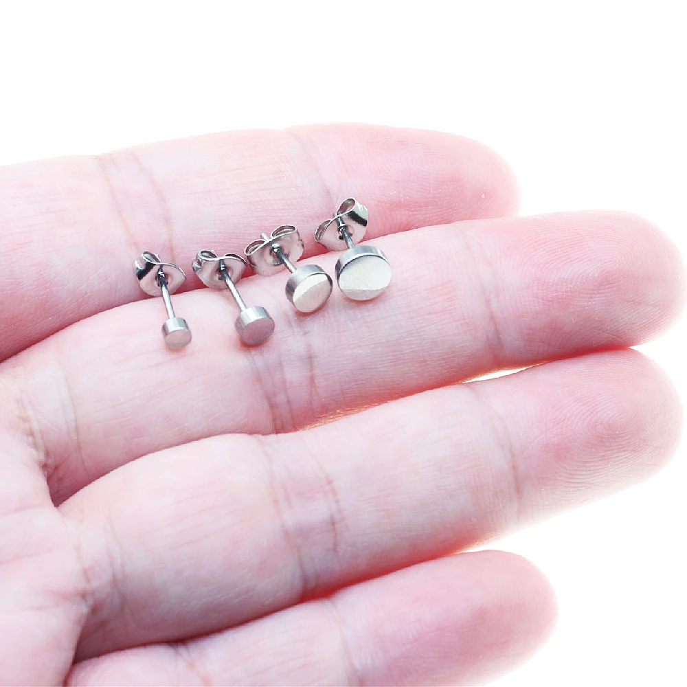 Hypoallergenic Titanium Push-Back Small 3 4 5 6mm Circle Stainless Steel Stud Earrings For Men Women