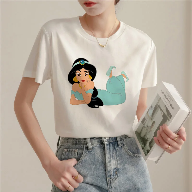 

Jasmine Women Cotton T-shirts Y2k Disney Princess Casual Clothes Kawaii Short Sleeve Cartoons Tee Shirts Top Harajuku Streetwear