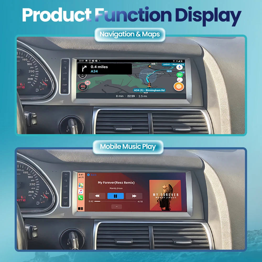 BONROAD Reproductor de radio para coche de 10,25 pulgadas, 1920*720P, pantalla táctil multimedia, CarPlay inalámbrico, Android Auto para Audi Q7 4L 2006-2015 con AirPlay Auto Link, Bluetooth 5,0, navegación GPS 6