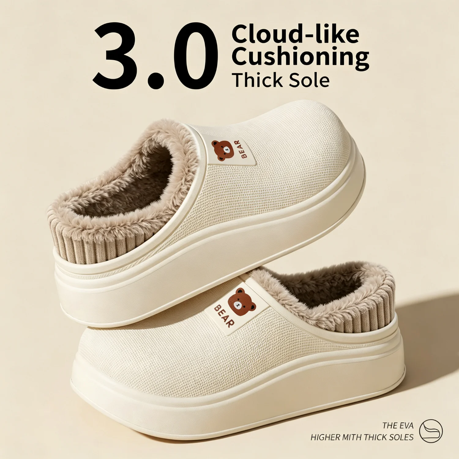 Wasserdichte Winter-Hausschuhe für Damen und Herren, 4 cm dicke Sohle, flauschig warm, für den Innenbereich, rutschfest, mit Fell gefüttert, weiche, gepolsterte Clogs. – Detail 13