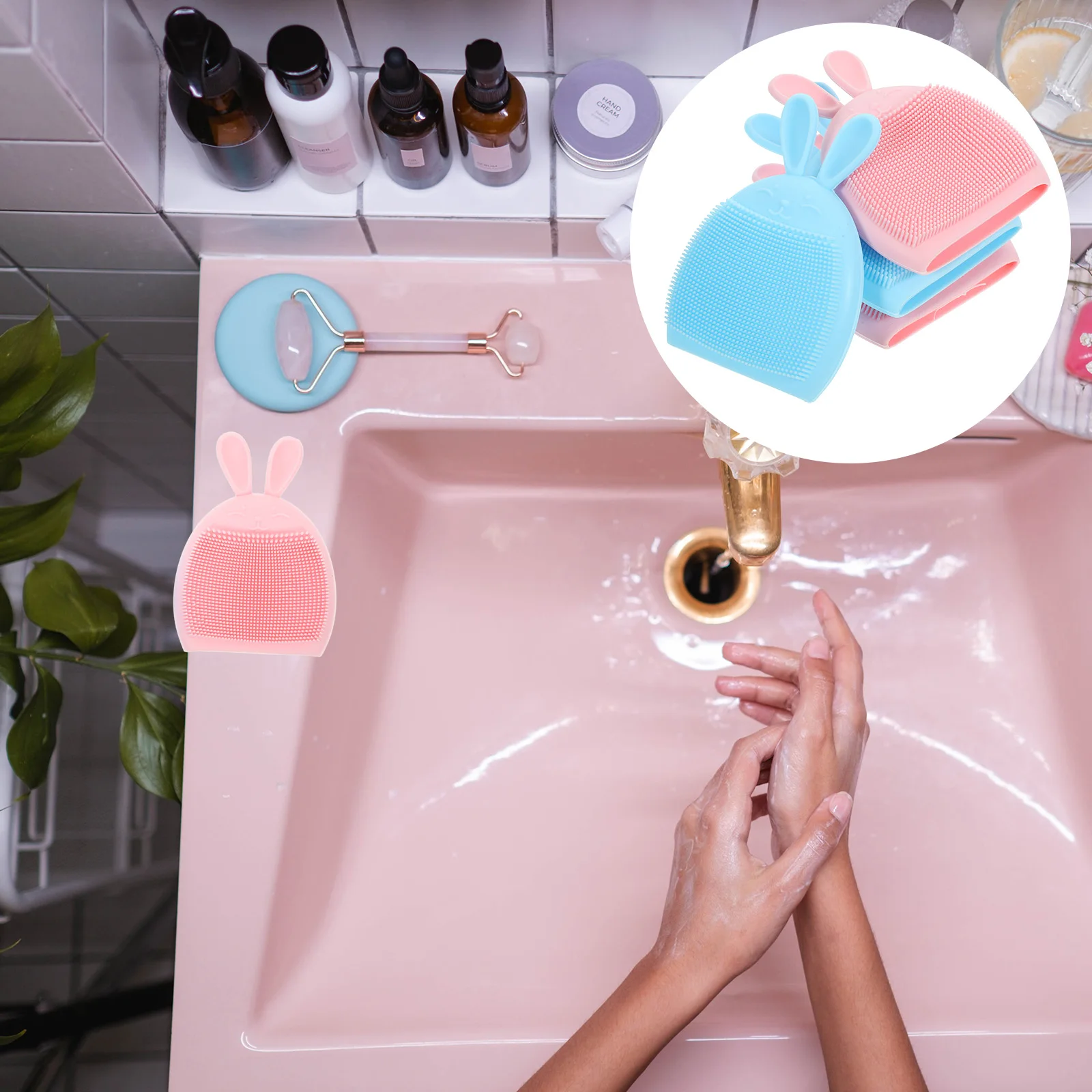 4 pezzi di coniglio spazzola per la pulizia del viso strumenti per la cura della pelle in silicone detergente delicato massaggiatore donne esfoliare rimuovere l'olio secco delicato