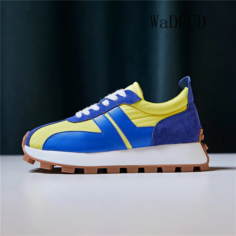 Chunky Sneaker Plus Size 43 Women Retro Running Shoes Fashion Casual Genuine Leather Fabric Height Increased Flat Platform Shoes