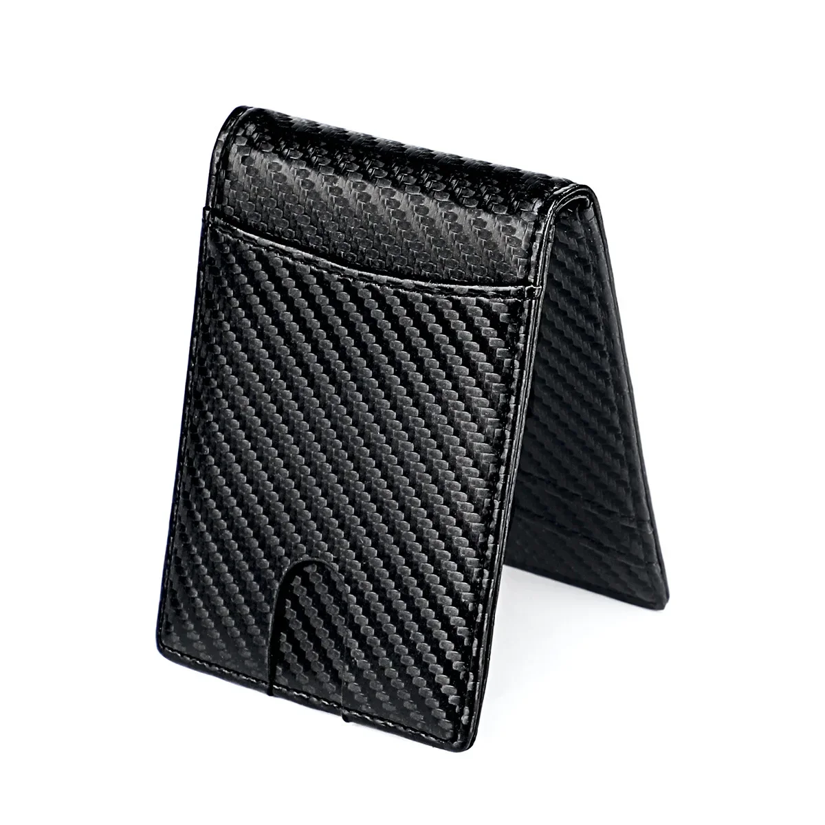 

Ultra-thin Men's Money Clip Wallet Genuine Leather Black Carbon Fiber Card Holder Wallet RFID Slim Money Clips Mini Money Bags