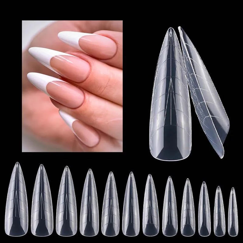 

Dual Forms Long Stiletto Poly Extension Gels Quick Building Nails Mold Full Cover Finger Top Forms Tips Tools 60Pcs Bag