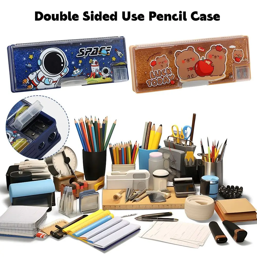 Capybara/Astronaut Multifunktionales Federmäppchen, doppelseitig, mit großer Kapazität, Stiftbox, Treibsand-Dekor, Schreibwaren-Box, Geschenk