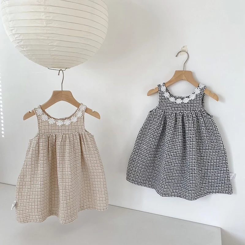 2026 New Spring Sister Clothes Kids Princess Dresses Baby Girl Romper Sleeveless Plaid 1-6Yrs Baby Girl Birthday Party Dress