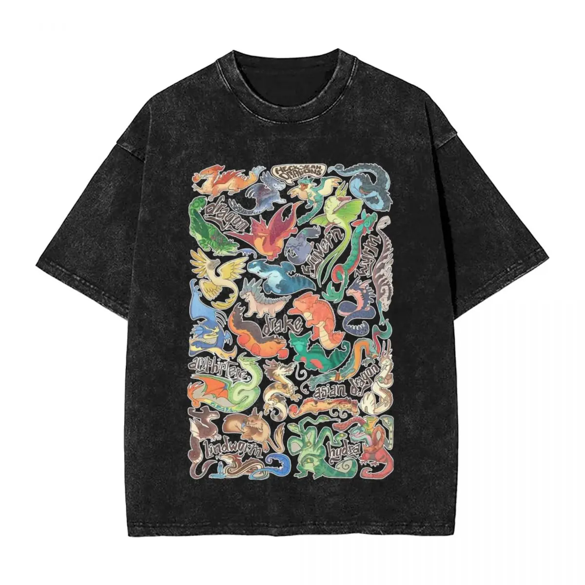 

Harajuku Cotton Tshirt Men Short Sleeve Tees Mini Dragon Compendium Summer Cotton Loose Washed Tops T-Shirt Oversized Tee Shirt