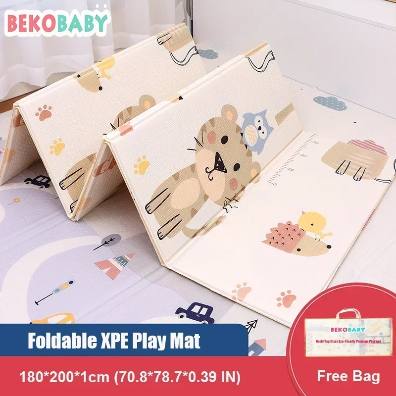 Bekobaby 200*180cm XPE Mat Foldable Cartoon Baby Play Mat Kids Waterproof Climbing Pad Puzzle Rug For Children Anti-skid Carpet