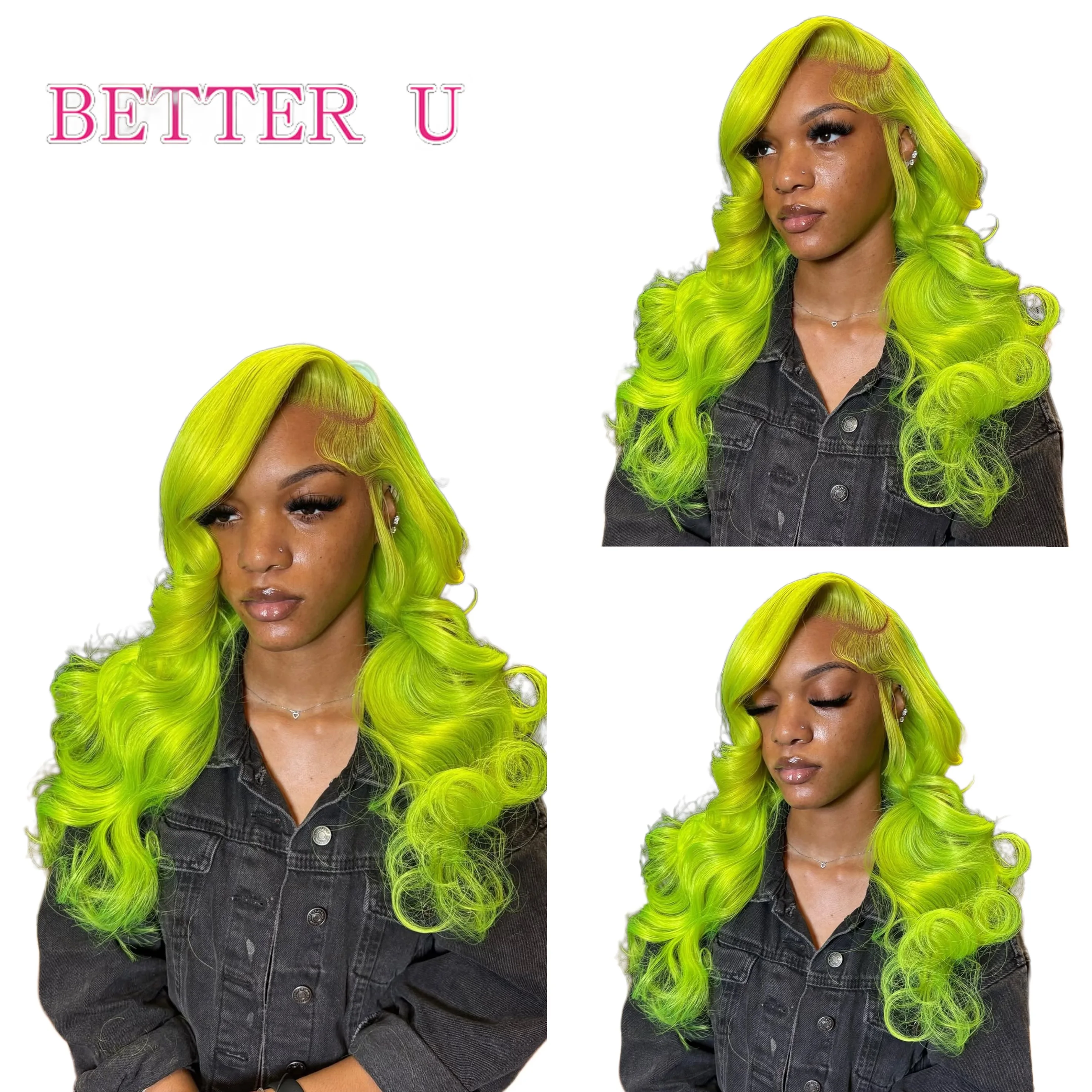 

Neon Green 13x6 13x4 Transparent Lace Frontal Human Hair Wigs Pre-Plucking Body Wave 613 Colored Green Lace Front Wig For Women