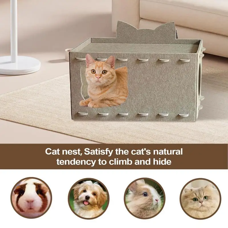 

Cat House Scratcher Kitten Felt Cave Bed Double Layer Puzzle Assembly Cat Nesting Scratcher House For Camping Home Apartment
