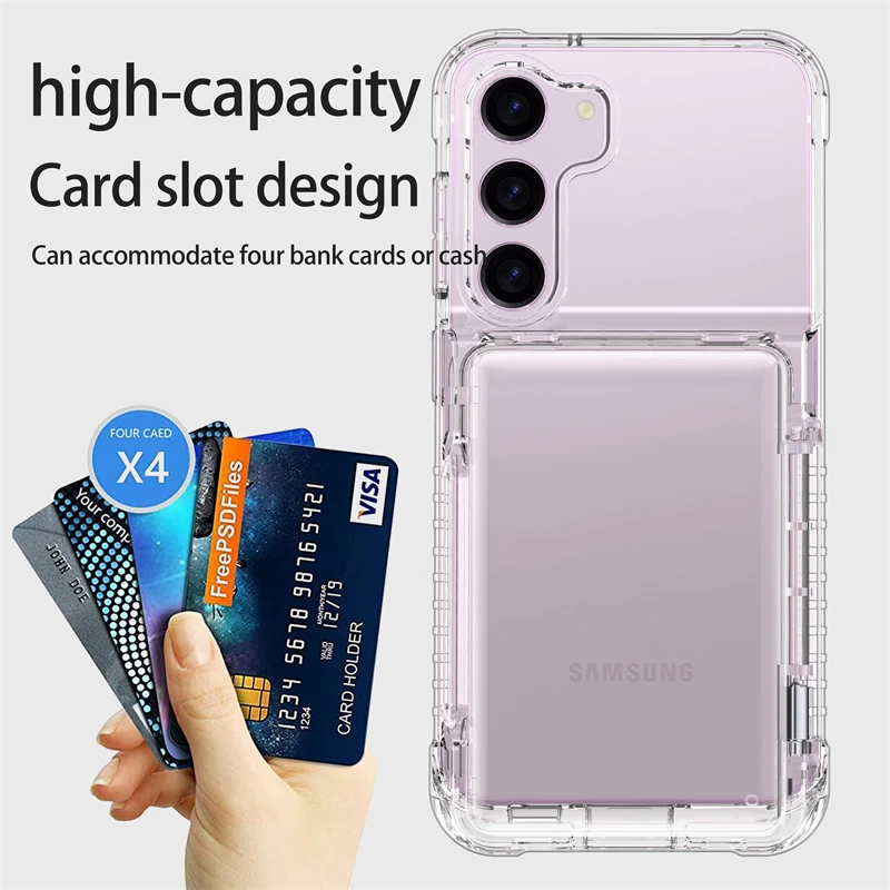 

For Samsung S23 Ultra Flip Cover Clear Phone Case For Samsung S24 Wallet Card Insertion Shockproof Back Cover Protective Shell