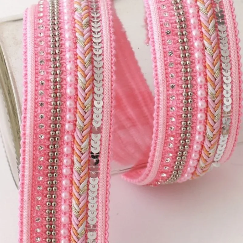 1 Yards Bead Lace Trim Ribbon Embroidery Dress Sequin Fabric Jacquard Decoration Shoes Hat Material