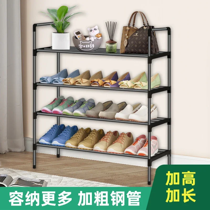Simple Multi-layer Folding Black Metal Shoe Rack Economical Shoe Storage Organizer for Home Bedroom Entryway One Piece Wholesale