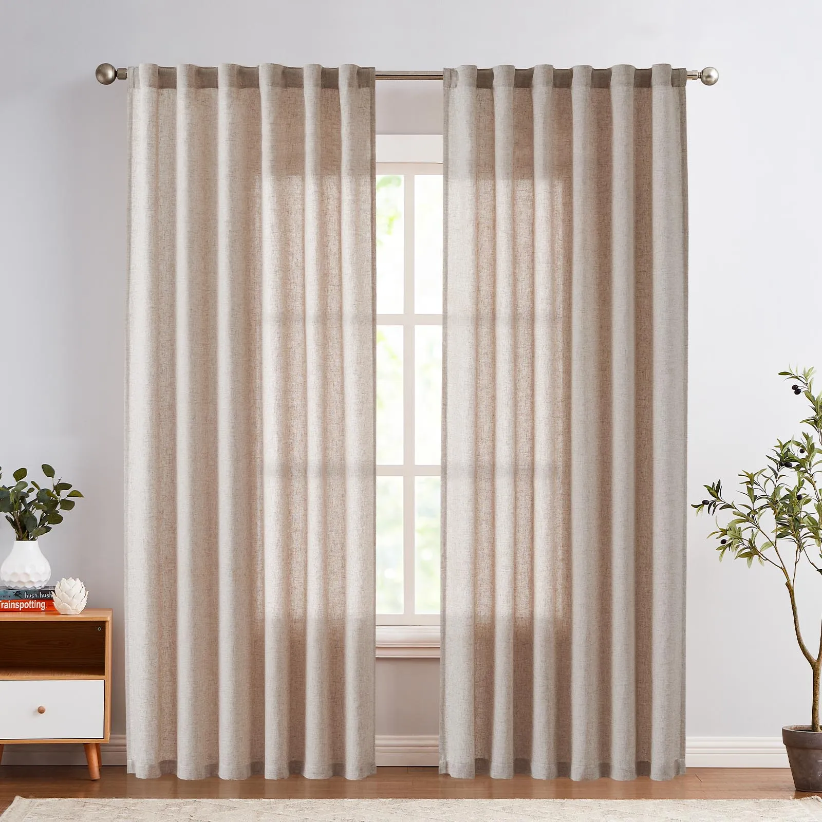 JINCHAN 1PCS Linen Curtains For Living Room Bedroom Rod Pocket Back Tab Light Filtering Window Drapes FarmHouse Curtain