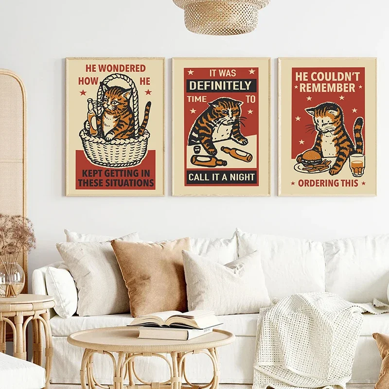 Everybody Cheers Drunk Dinner Pet Cat Classic Anime HD Poster Canvas Paintings And Prints HD Pictures For Living Room Home Decor