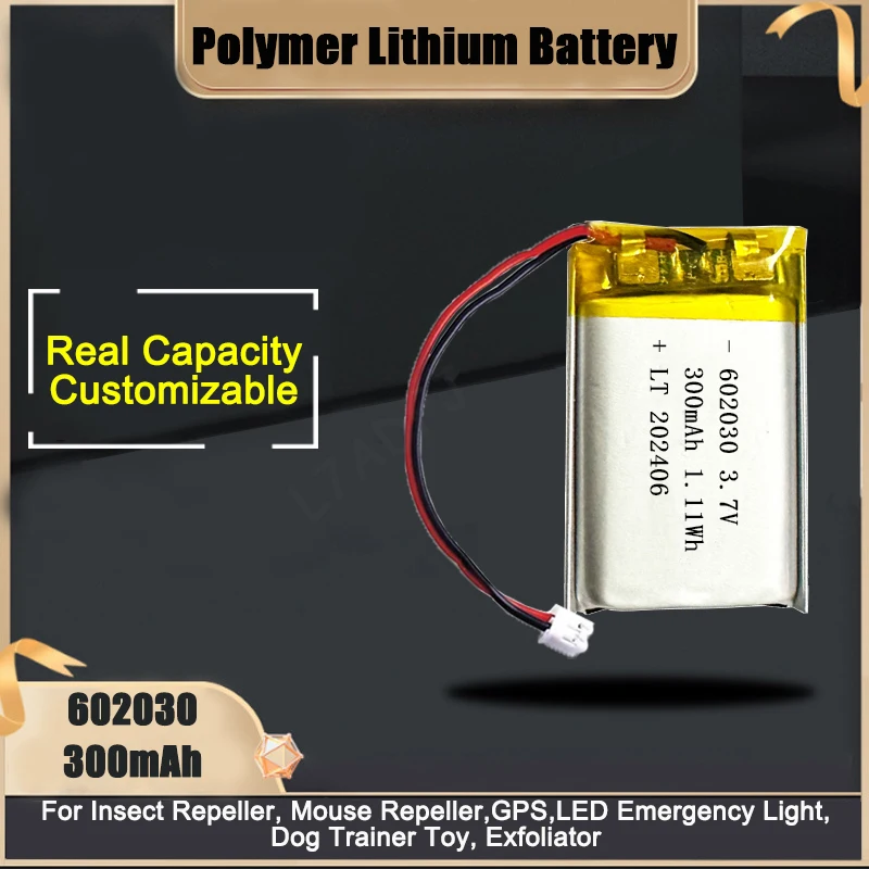 Lithium Batteries 602030 300mAh 3.7V Rechargeable Lipo Battery For Insect Mouse Repeller LED Emergency Light Dog Trainer Toy GPS