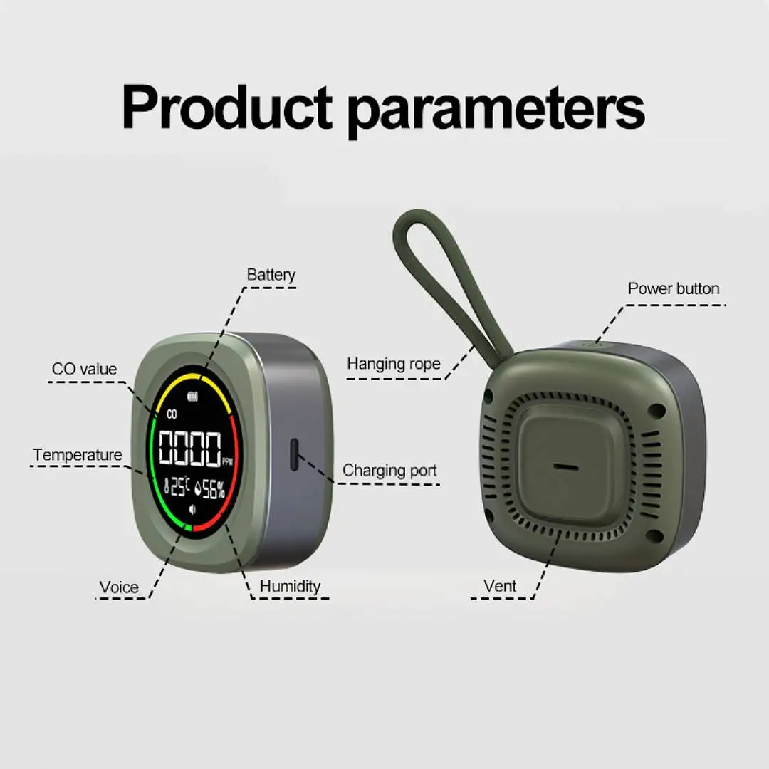 كاشفات أول أكسيد الكربون 3 في 1 التخييم في الهواء الطلق المحمولة CO كشف إنذار درجة الحرارة والرطوبة ميزان الحرارة إنذار الأمن