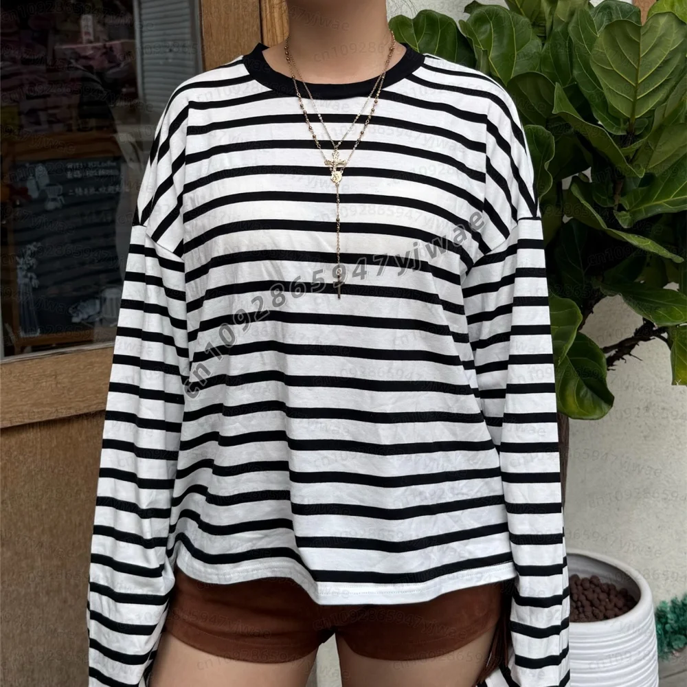 Y2k Teen Gestreifte Damen Langarm-T-Shirts, Fairy Grunge Print, Weite Oberteile, Vintage Harajuku E-Girl Shirts, Vintage Damen T-Shirt – Detail 8
