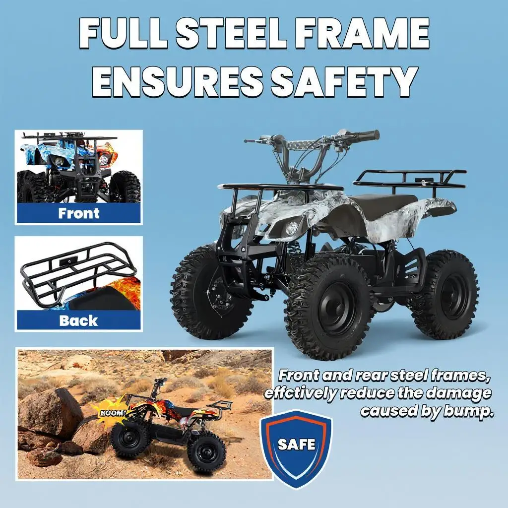 36V Electric Dirt Quad - 500W Brushless Motor, 4 Pneumatic EVA Tires, All-Steel Frame, 3 Shock Absorbers, Adjustable Speed