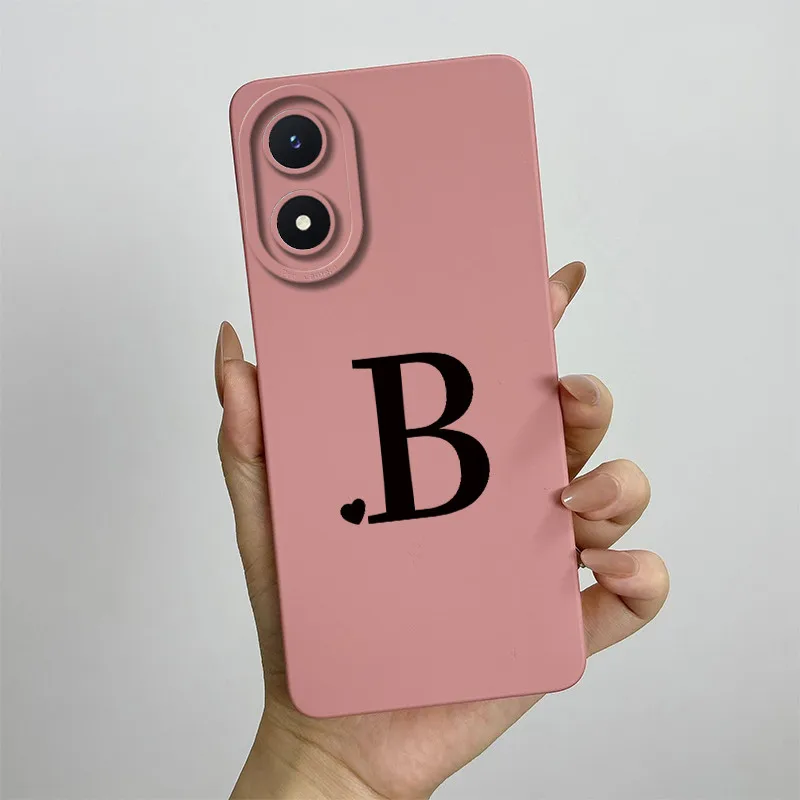 For Vivo Y02s Case Vivo Y02S 4G Cover V2203 Cute Initial Letters Square Liquid Silicone Soft Phone Case Shockproof Back Cover