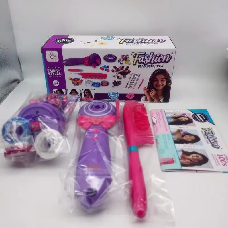 魔法の3in1ヘアスタイリング電動編み機ビーズDIYごっこ遊びおもちゃ 女の子向け3～6歳 子供用ヘアアクセサリー