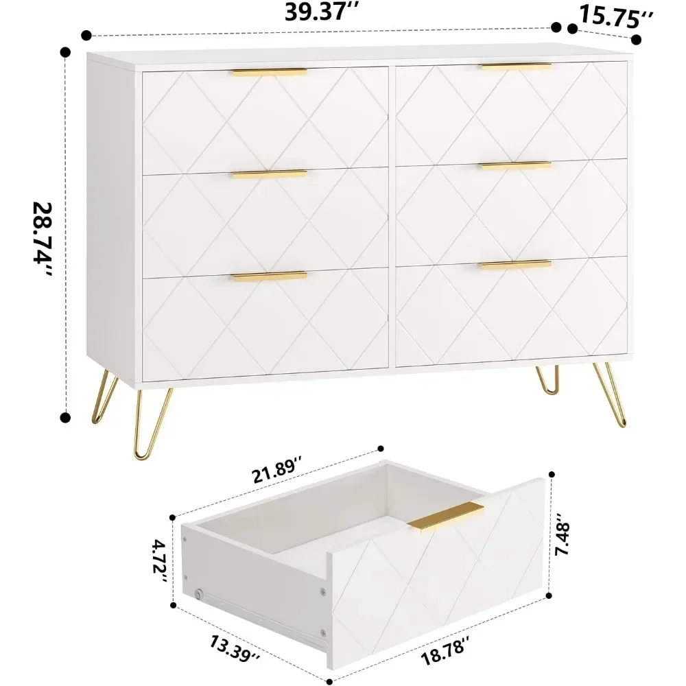 家庭用と寝室用の6つの引き出し付きの白い家具,理髪テーブル,洗面化粧台