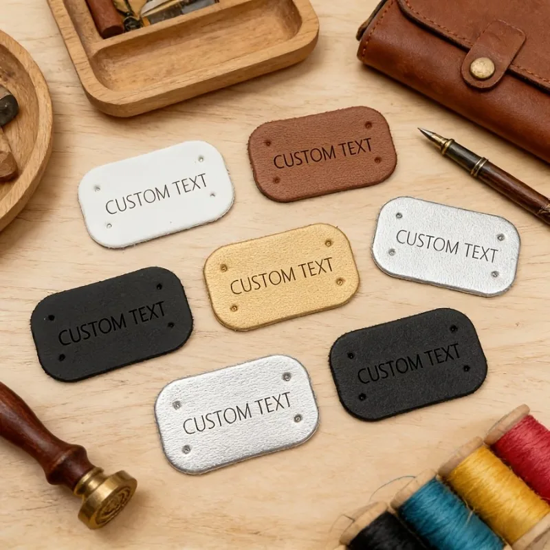50pcs Custom Printed Logo Blank Engraving Handmade Rounded Corners Faux Leather Logo Jeans Bag Hat Scarf Decorative Accessories