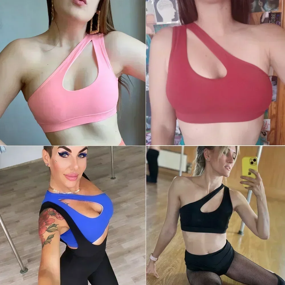 Sexy um ombro yoga sutiãs feminino esportes topo colheita colete atlético push up roupa interior bh sutiã esportivo roupas esportivas fio livre