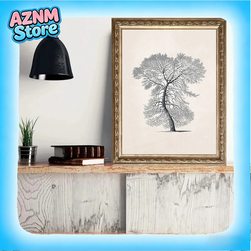Pósteres Vintage con Dibujos de Árboles, Impresiones de Árboles de Álamo, Pino, Plátano y Arce, Impresión en Lienzo, Cuadro Decorativo para Pared, para Sala de Estar, Decoración del Hogar